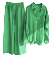 Sz 3XL BLVB Women's Cotton Linen 2 Piece Outfit