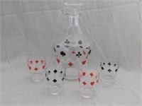 Play cards suits vintage decanter with 4 shot