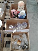 3 boxes--clear glass, pitcher, dolls, bust