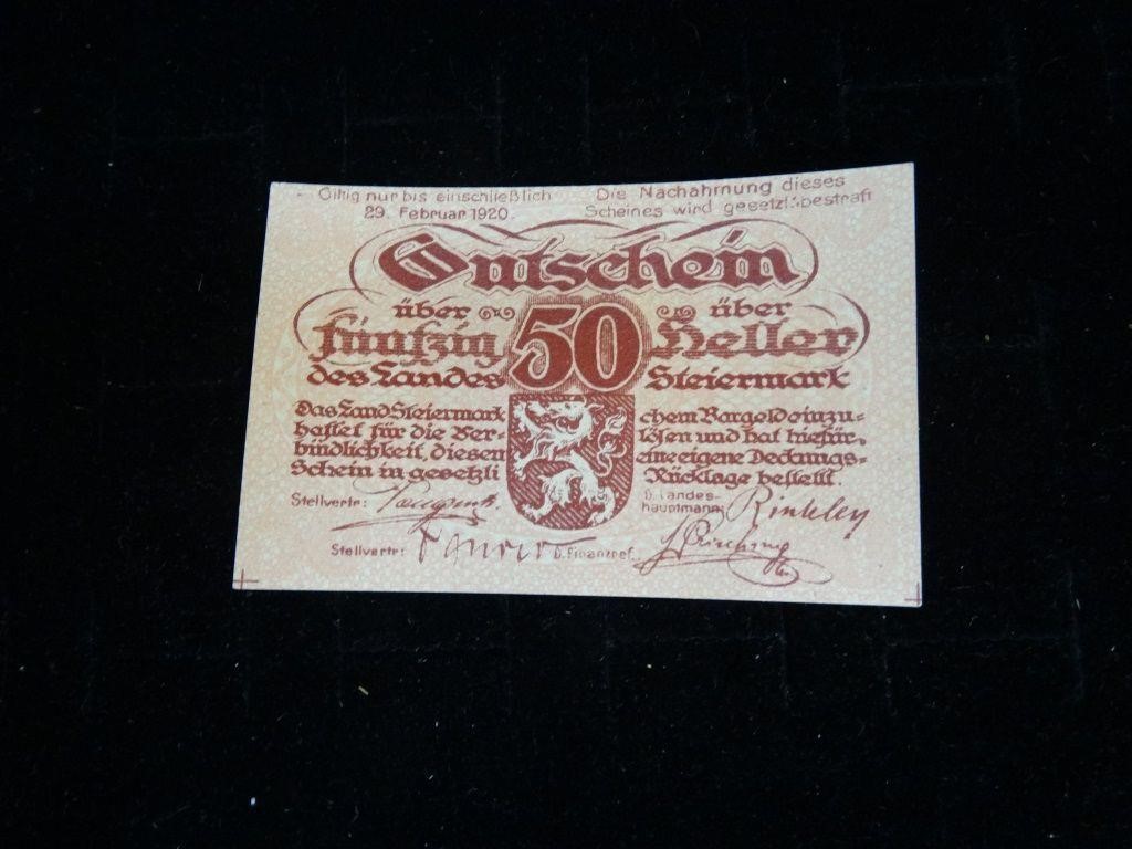 1920 Austrian Notgeld 50 Heller Bank Note