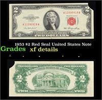 1953 $2 Red Seal United States Note Grades xf deta