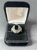 Sterling Onyx and Marcasite Ring