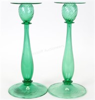 Pair of Steuben Optic Art Glass Candlesticks