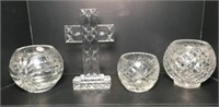 Crystal Rose Bowls & Standing Cross