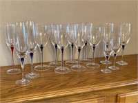Lot of Wine/Champagne Glasses with Blue Highlight