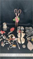 Various ratchet straps, chalk line, vintage toy,