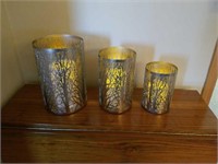 Set of 3 metal candle holders with LED candles