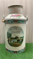 HAND PAINTED COTTAGE SCENE MILK CAN