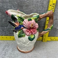 Ceramic Hummingbird & Hibiscus Themed Pitcher