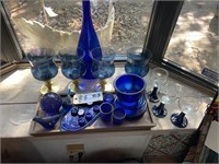 Cobalt blue decorative pieces & candle holders