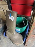 Heated bucket, rubber boots, litter box