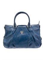 MCM Blue Leather Jacquard Top Handle Bag