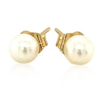 14k Gold Cultured White Pearl Stud Earrings 4.0mm