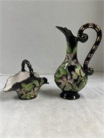 Black floral Japanese pitcher vase/bowl