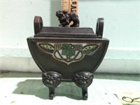 FOOTED CAST IRON JAPAN BOX W/ CLOISONNE WORK