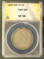 US Coins 1829 Capped Bust Half Dollar VF35 ANACS