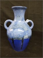 Two Handle Blue Pottery Vase