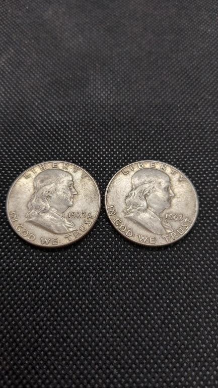 Two 1963 silver Franklin half dollars