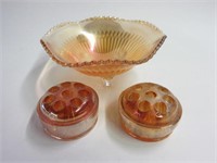 Fine Marigold Carnival Glass Footed Bowl