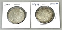 1886 & 1889 Morgan Silver Dollars.