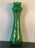 VICTORIAN ENAMELLED GREEN GLASS VASE