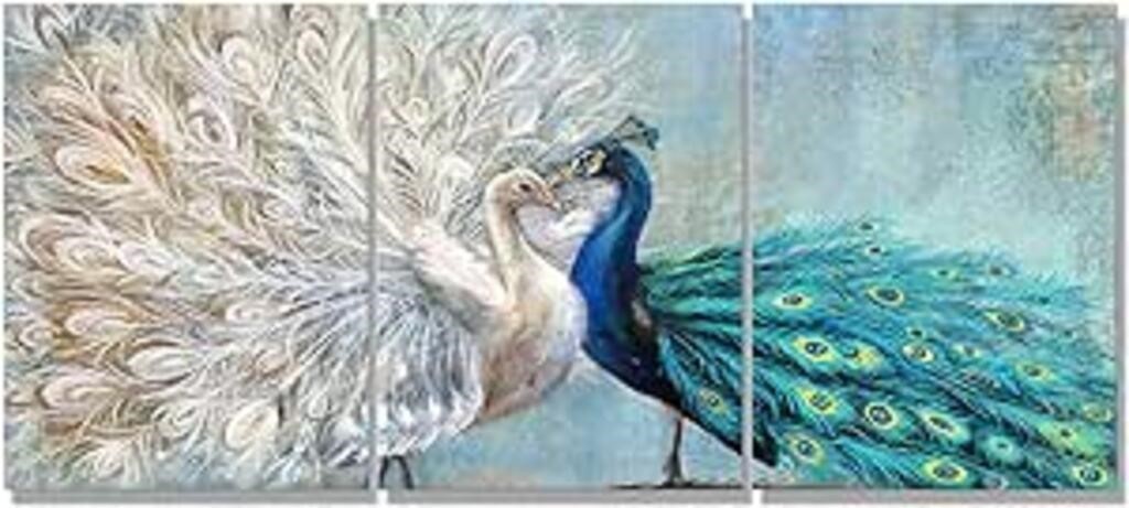 sechars 3 Piece Peacock Canvas Wall Art Vintage