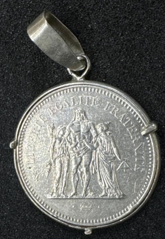 1975 50 Francs Silver Pendant Coin