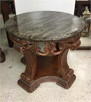 Ornately Carved Side Table w/Marble Top