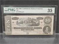 1864 Confederate $10 Note Graded 35
