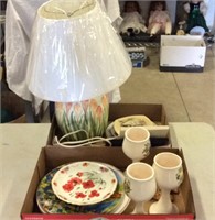 (2) Boxes Ceramic Lamp, Decorator Plates Etc