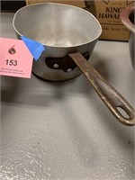 Vintage well used aluminum long handle pot