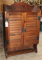 WOOD HANGING CABINET W/SHUTTER STYLE DOORS