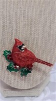 Cardinal Christmas brooch 2.5 in by 1.75 in