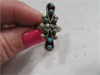 Pawn Sterling Turquoise sz7 Ring w/ Elong Stones
