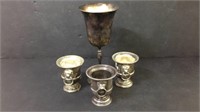 Silver plated candle holders and goblet