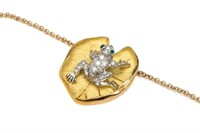 18K GOLD, PLATINUM AND DIAMOND FROG NECKLACE, 9.6g