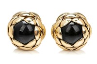 PAIR OF 10K GOLD AND BLACK GLASS EARRINGS, 31g