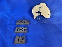 Fish Hook Wall Plaque, Gone Fishing Hanging