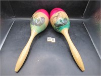 PAIR OF WOODEN MARACAS