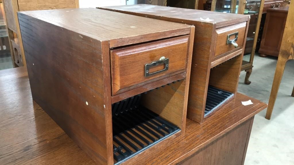 2 OAK FILE BOXES