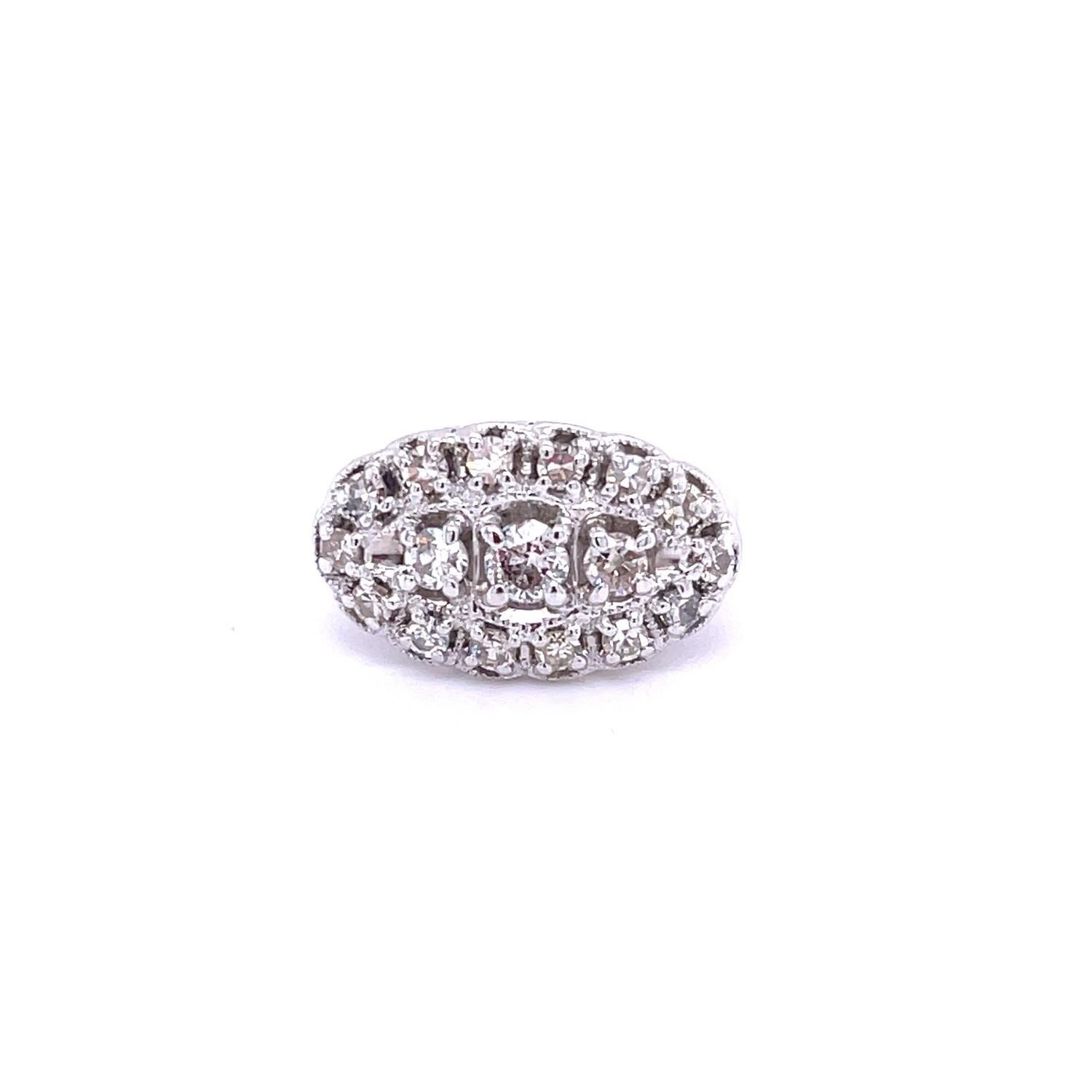 14K WHITE GOLD 1.00CT DIAMOND OLD CUT SHIELD RING