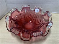 Cranberry Chalet Glass Ruffled Edge Bowl