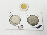 2 pièces de 50¢ du Canada en argent sterling .925