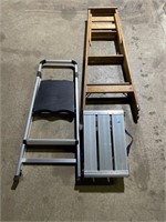 (E) Step Stools and 4 ft wood Ladder