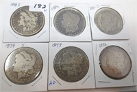 6 - AG grade Morgan silver dollars