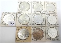 10 - 1922-S Peace silver dollars, BU