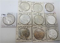 10 - 1922-S Peace silver dollars, BU