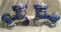 Pair of white and blue foo dogs