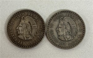 (2) 1948 5 PESOS SILVER COINS