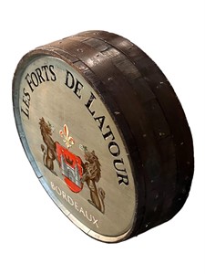 Hand Painted Les Forts De Latour Wood Wine Barrel
